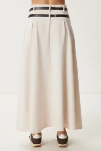 Happiness İstanbul Women Cream Double Arched flared Weaving Skirt - Image 5