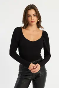 Cool & Sexy Women Black Balloon Sleeve Blouse - Image 4