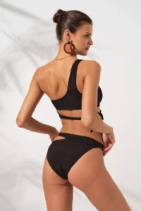 Pierre Cardin One Shoulder Tie Bikini Set Iconic Black New Season Rl231227 - Image 2