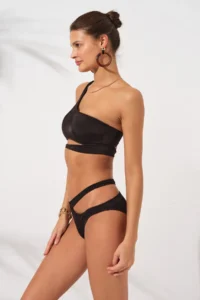 Pierre Cardin One Shoulder Tie Bikini Set Iconic Black New Season Rl231227 - Image 3