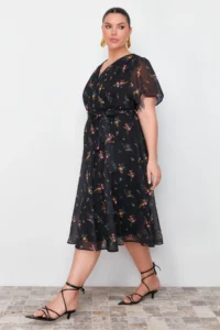 Trendyol Curve Multicolored flower patterned Siphon Double breasted Weaving Dress - Image 2