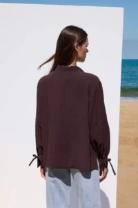 TRENDYOLMİLLA Sustainable Dark Brown Boho Modal Binding Detailed Oversized Modal Shirt - Image 4