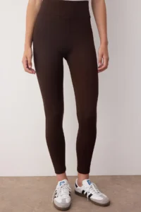 TRENDYOLMİLLA Black-Brown 2 Sets Pack interlock Fitted High Waist Knitting Leggings - Image 3