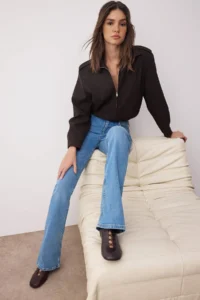 TRENDYOLMİLLA Mavi More Sustainable High Waist Middle Flexible Flare flared leg jeans - Image 2