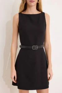 TRENDYOLMİLLA Wardrope Essentials Black Arched A Cut Mini Flexible Weaving Dress - Image 3