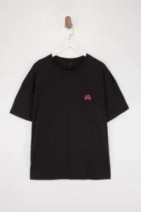 Trendyol Curve Black 100% Cotton Embroidered Oversized/Wide Pattern Crew Neck Knitting Plus Size T-Shirt - Image 4