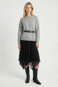 Lovelyİstanbul Lace Detailed Asymmetric Midi Skirt  Black - Image 2
