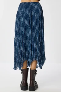 Lovelyİstanbul Patterned Wrinkle Effect Midi Chiffon Skirt  DARK BLUE - Image 7