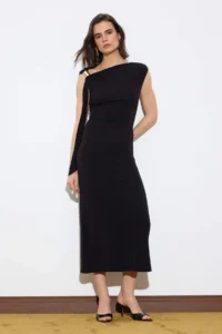 TRENDYOLMİLLA Limited Edition Black bodycon Asymmetric Yaka Sleeveless with accessories Maxi Flexible Knitting Dress - Image 2