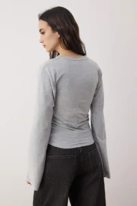 TRENDYOLMİLLA Gray Spanish Arm Gathering Detailed Regular/Normal Pattern Knitting Blouse - Image 4