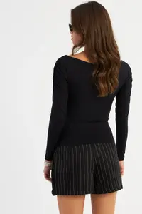 Cool & Sexy Women Black Shirred Blouse - Image 3