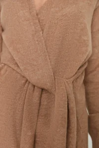 TRENDYOLMİLLA Camel Soft textured Midi Knitwear Double breasted Collar Binding Detailed Dress - Image 4