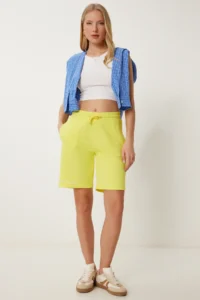 Happiness İstanbul Women Yellow with pocket Cotton Knitting Shorts