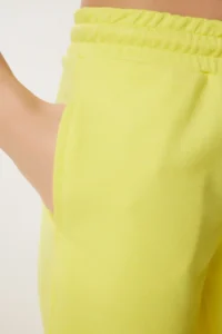 Happiness İstanbul Women Yellow with pocket Cotton Knitting Shorts - Image 4