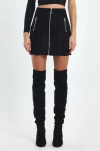Ceylen Double Zipper Detail Suede Skirt