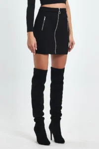 Ceylen Double Zipper Detail Suede Skirt - Image 2