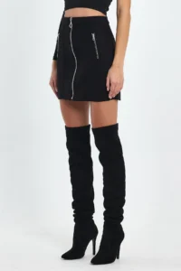 Ceylen Double Zipper Detail Suede Skirt - Image 3