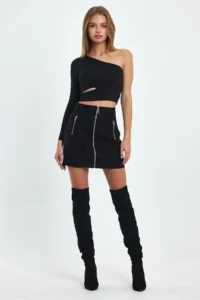 Ceylen Double Zipper Detail Suede Skirt - Image 5