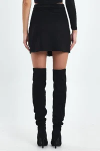 Ceylen Double Zipper Detail Suede Skirt - Image 8