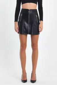 Ceylen Double Zipper Detail Leather Skirt