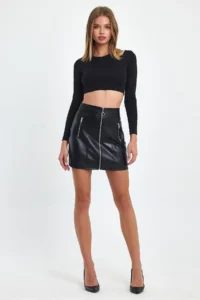 Ceylen Double Zipper Detail Leather Skirt - Image 5