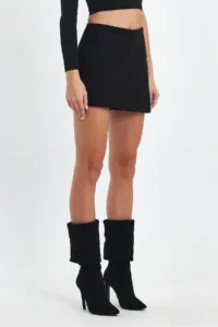 Ceylen Capped Stone Detail Suede Shorts Skirt - Image 2