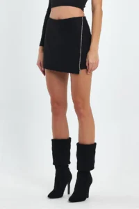 Ceylen Capped Stone Detail Suede Shorts Skirt - Image 3