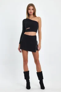 Ceylen Capped Stone Detail Suede Shorts Skirt - Image 5