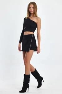 Ceylen Capped Stone Detail Suede Shorts Skirt - Image 6