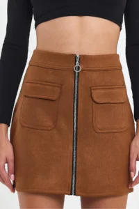 Ceylen Pocket Detay Suede Skirt - Image 3