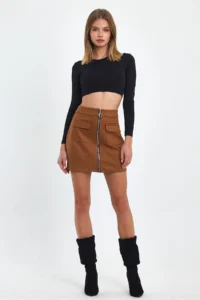 Ceylen Pocket Detay Suede Skirt - Image 6