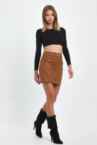 Ceylen Pocket Detay Suede Skirt - Image 7
