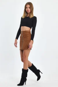 Ceylen Pocket Detay Suede Skirt - Image 8