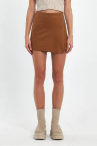 Ceylen Capped Zipper Detail Suede Shorts Skirt