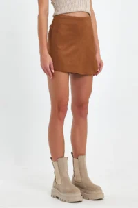 Ceylen Capped Zipper Detail Suede Shorts Skirt - Image 2