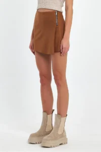 Ceylen Capped Zipper Detail Suede Shorts Skirt - Image 3