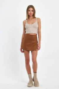 Ceylen Capped Zipper Detail Suede Shorts Skirt - Image 5