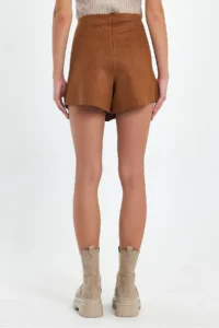 Ceylen Capped Zipper Detail Suede Shorts Skirt - Image 8