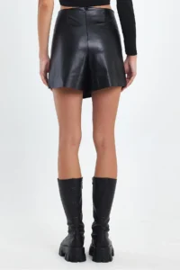 Ceylen Capped Zipper Detail Leather Shorts Skirt - Image 8