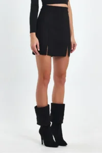 Ceylen Double slit Suede Skirt - Image 2
