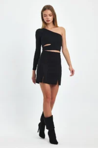 Ceylen Double slit Suede Skirt - Image 6