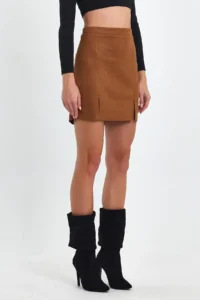 Ceylen Double slit Suede Skirt - Image 2