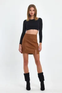 Ceylen Double slit Suede Skirt - Image 5