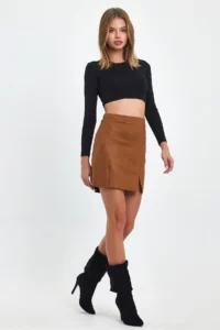 Ceylen Double slit Suede Skirt - Image 6
