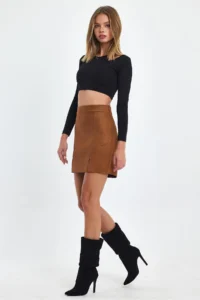 Ceylen Double slit Suede Skirt - Image 7
