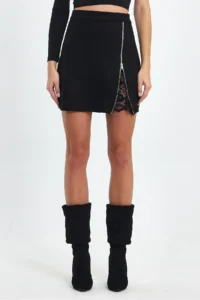 Ceylen Lace Detay Suede Skirt