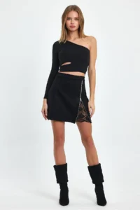 Ceylen Lace Detay Suede Skirt - Image 7