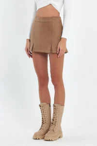 Ceylen Double Slit Suede Shorts Skirt - Image 4