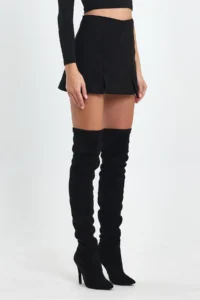 Ceylen Double Slit Suede Shorts Skirt - Image 2