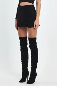 Ceylen Double Slit Suede Shorts Skirt - Image 3